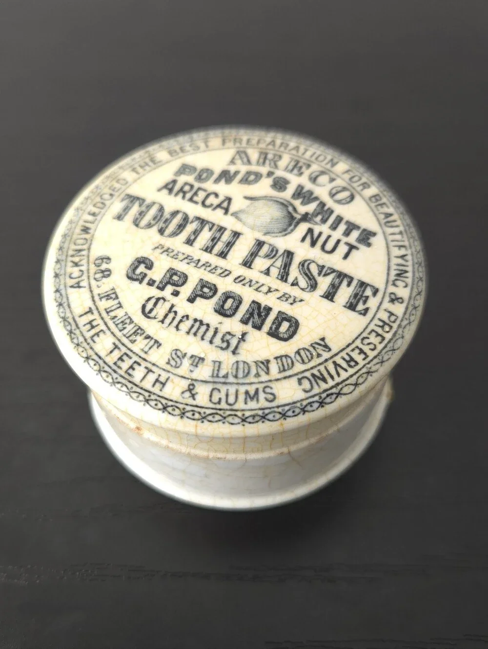 Antique Victorian Toothpaste Pot Lid Set G P Pond London Areca Nut Ironstone Jar